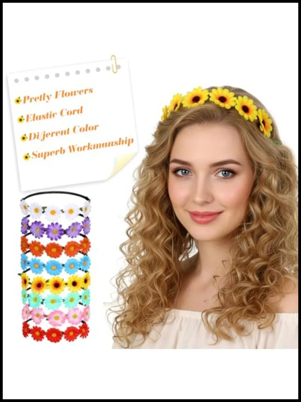 32 Multi-Color Flower Headbands Women Hippie Crown Adjustable Elastic Band